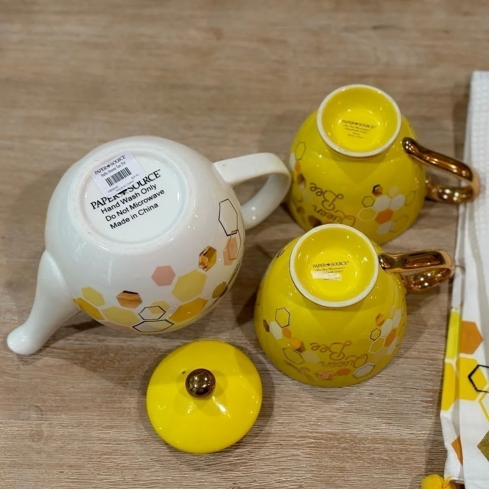 NWOT Paper Source Hello Honey Queen Bee Tea Set Bundle Collection, Set of 5